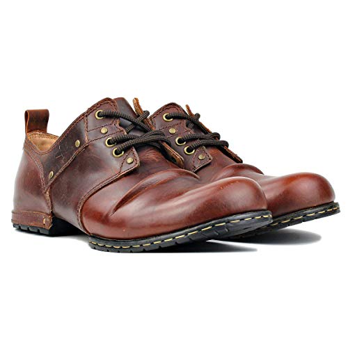 Image of OSSTONE Moto Boots for Men Fashion lace-up Leather Chukka Boots Casual Shoes OS-6015-1-RED-BROWN-R