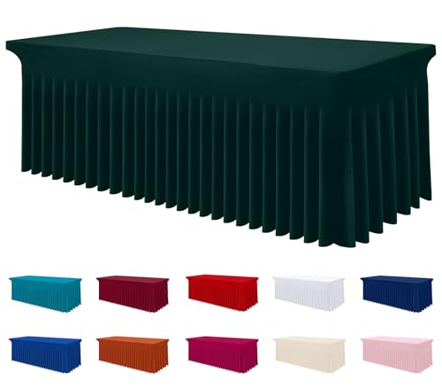 Image of Smiry Spandex Elastic Fitted Table Cloth Skirt for 4FT Rectangle Table | Stretch Washable Table Cloth, Banquet Table Cover for Wedding, Party, Indoor & Trade Shows, (Hunter Green, 48Lx24Wx30H)