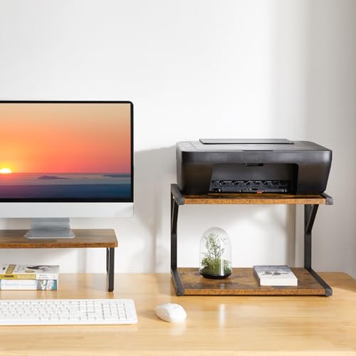 IBUYKE 2-Tier Desktop Printer Stand Holder, Multi-Purpose Desk Organizer Storage Shelf, Book Shelf Printer Shelf for Fax Machine, Scanner, Files, Books, Rustic Brown UTLJ004H - Thumbnail 4