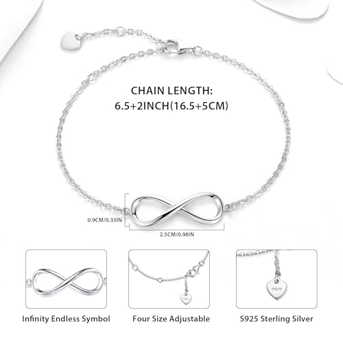 925 Sterling Silver Infinity Bracelets for Women 14K White Gold Plated Adjustable Charm Link Infinity Bracelet Anklet Dainty Infinity Symbol Jewelry Gifts for Festival Vacation2