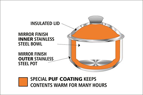 Image of Casserole Stainless Steel Insulated 1500 ml Bella series Double wall for Serving cooked food and storing Hot food | Thermoware HOT and COLD for long hour for Home Canteen Picnic use