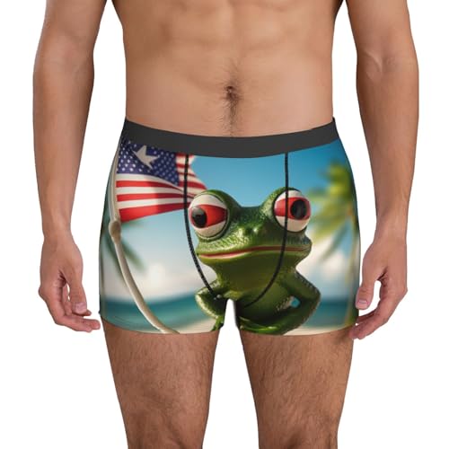 Puerto Rico Flag Frog Palm Trees print Mens Underwear Boxer Briefs Breathable Soft Moisture Wicking Fly Underwear 7