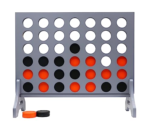 Image of Giant 4 in a Row Game for Family & Adults - Tailgating Pros Jumbo Grey Wooden Four in a Row Indoor & Outdoor Yard Game for Family Party Fun, Portable Activities for Patio, Backyard, and Camping