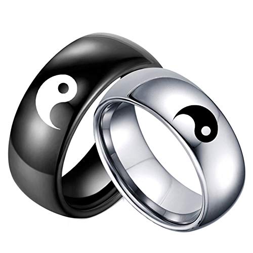 Bague yin yang de couple en acier inoxydable premium et poli