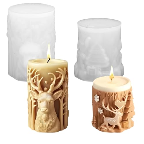 2 Stück Kerzenform Weihnachten 3D Kerzen Formen Silikon Weihnachten Kerzen Gießform Weihnachtskerzenform Kerzenformen Zum Gießen für Kerzenherstellung Formen DIY Handwerk Dekoration