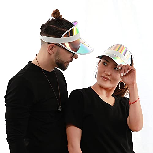 5 Pack Sun Visor Women Beach Sports Travel Running Retro Travel Reflective Clear Bachelor Party Outdoor Golf Trip Sunhat Vsiors Cap (Iridescent,Blue) #TOP2