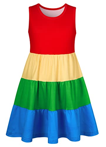 Lovekider Girls Dress For Summer Casual Coloful Sleeveless Tiered A-Line Swing Colorful Tank Dresses For School Holiday 7-8 Years #TOP29
