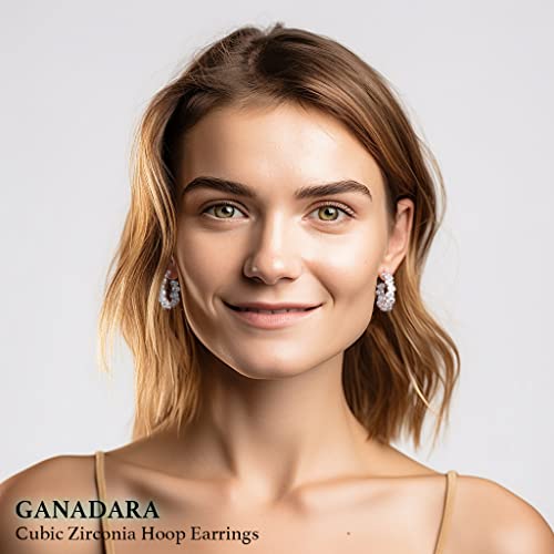 Cubic Zirconia Hoop Earrings For Women - Cz Inside-Out Open C Hoop Earrings With 14K Gold Plated Sterling Silver Post For Daily Party Wedding (Silver) #TOP2
