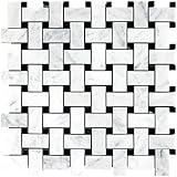 Simple Tile - 5 Sheets Marble Mosaic Tile, 'Basketweave Collection', 1'X2' Rectangle and Small Dot,...