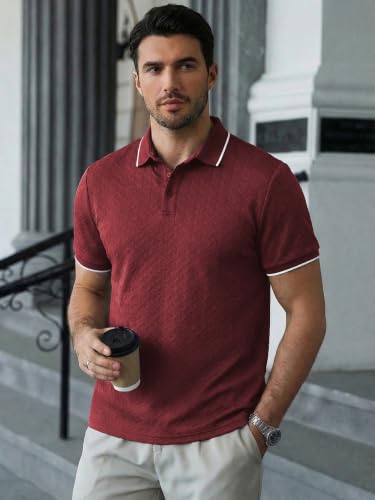 Image of JMIERR Mens Casual Polo Shirt Short Sleeve Vacation Button Summer Beach Knit Stretchy Golf Shirts