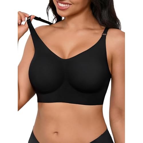 Sleep Bras for Women S/M, Wireless Seamless V-Neck Comfortable Sleeping Bralette, Sleep Lounging Bra with No Pads Black