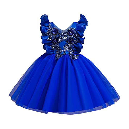 Sommarkjolar, flickor, småbarn, flicka, klänning, ärmlös, prinsessa, blomma, nätklänning, bröllopsklänning för barn, kläder, mode, konståkning, flicka, blå, 2-3 År