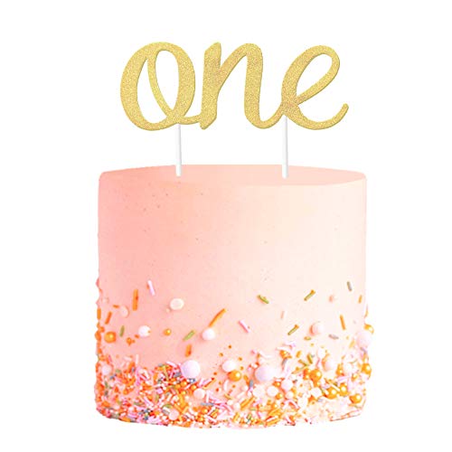 Gold 1St Birthday Topper, Double Sided Glitter, Number One Cake Topper Decoration, One Year Bday Party Decor For Girls And Boys, Couples And Marriage First Anniversary #TOP1