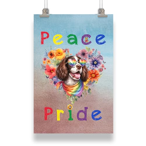 Ninety3POD Peace Love Pride English Springer Spaniel with Rainbow Sunglasses LGBT LGBTQ+ Portrait Poster Springers Dog Lover Gifts Idea Wall Art Home Decor - 004