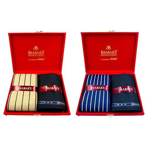 Image of JHABAK'S Unstitched Premium Cotton Blend Strip Shirt & Trouser Fabric - 2.25 Meter Shirt Cloth - 1.30 Meter Pant Piece (Set of 2)