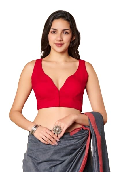 salwar studio Red Pure Cotton Sleeveless Readymade Blouse-picture-15