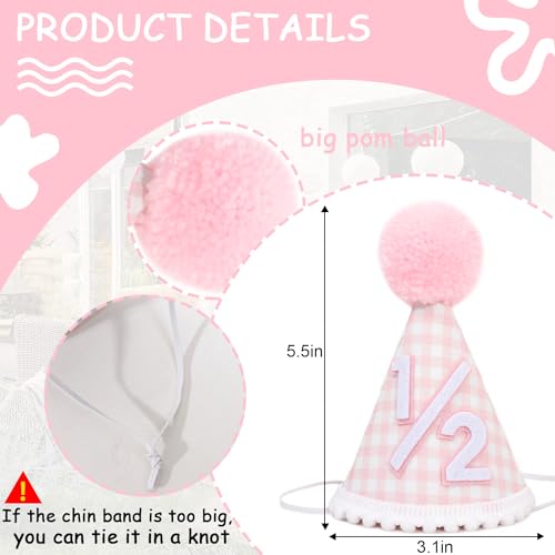Agkvw 1/2 Birthday Hat for girls - Pink Half Birthday Crown, 1/2 Bday Party Decoration, Pink Gingham Style Bday Hat by Agkvw - Image 2