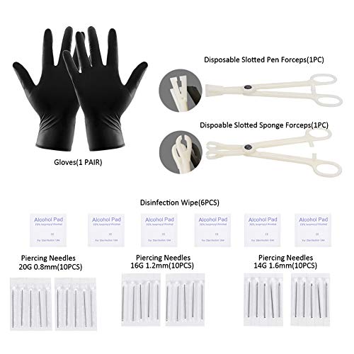 Aumeo 80Pcs Stainless Steel Piercing Jewelry Kit Piercing Needles Piercing Clamps Nose Ring Lip Tongue Tragus Cartilage Helix Daith Eyebrow Belly Ring Body Jewelry Piercing Tools 14G 16G 20G #TOP2