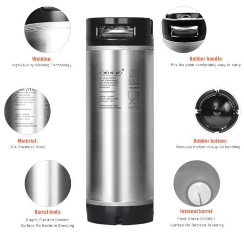TWELVETAP 5 Gal Ball Lock Keg 304 Stainless Steel Coke Syrup Milk Soda Barrel Rubber Handle Bucket Ball Lock Cornelius Style by TWELVETAP - Image 2