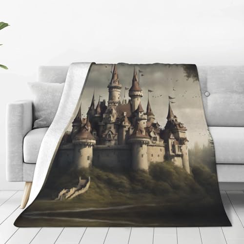 ERSDWRE Horrible Fairy Tale Castle02 - Manta gruesa con estampado de cuento de hadas cálida y acogedora manta de franela suave para cama, sofá, camping, viajes