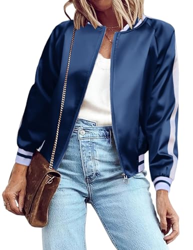 Zeagoo Women's Classic Solid Striped Biker Jacket Zip Up Fashion