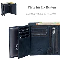 Fa.Volmer ® Ledergeldbörse aus echtem Büffelleder I Großes Portemonnaie für Herren & Damen I TÜV geprüftem RFID Schutz (Black) (Hunter Navy) – Ansicht 4