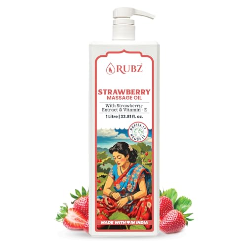 Image of Rubz Sweet Strawberry Body Massage Oil | Aromatic, Moisturizing & Relaxing Oil For Smooth | For Hydrating, Nourishing & Skin-Softening | 1 Litre