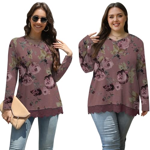 Netsmile Women's Tops Fall Long Sleeve Tunics Loose Dressy Casual Shirts Lace Hem Sweatshirt for Leggings4