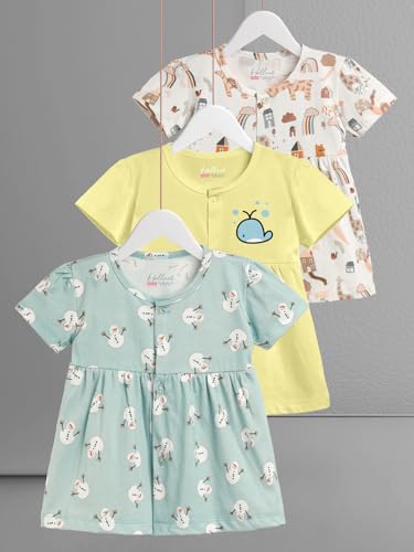 Image of HELLCAT 100% Cotton Baby Frock Dress for Girls - Pack of 3, Soft & Trendy, Short Sleeve