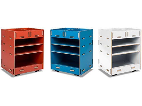 Modulor Kinder-Rollcontainer aus beschichtetem MDF, Schreibtisch Rollschrank (BxHxT: 38 x 49 x 34 cm) mit Zwei Schubladen und DREI Fächern, weiß