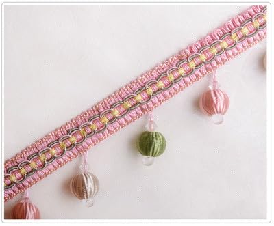 Frędzle Tassel, aplikacja na zasłony, 12 jardów koralikowy wisiorek wiszący kula domowa zasłona Sofa koronkowa lamówka(Roze)