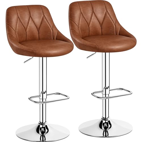 Yaheetech Lot de 2 Tabourets de Bar en Similicuir Hauteur Réglable de 86 cm à 107,5 cm Chaises de Bar Assise Pivotante Repose-Pied Carré Tabourets Hauts...