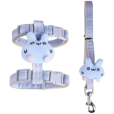 Cat Harness and Leash Set for Safe Walking, Escape Proof Adjustable Cat Harness, Lightweight Soft Travel Kitten Harness for Small Medium Large Cats(Blue Rabbit-M) Cover
