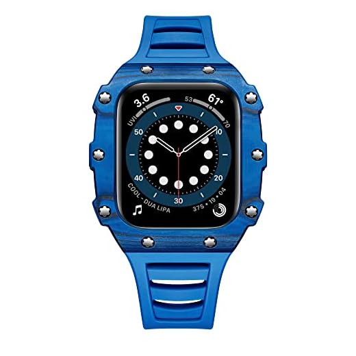 KAVJU Pulseira para Apple Watch Band 45mm 44mm 40mm 41mm Kit de modificação de fibra de carbono de aço pulseira para iwatch série 8 7 6 5 4 SE caixa de cerâmica (Cor: Azul, Tamanho: 41 mm)