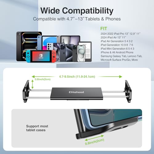 elitehood 12in Extra Long Arm iPad Mic Stand Mount, 360° Adjustable iPad Holder for Mic Stand, Tablet Holder for Microphone & Cymbal & Drum, Tablet Music Mount Fit 4.7-13in Devices