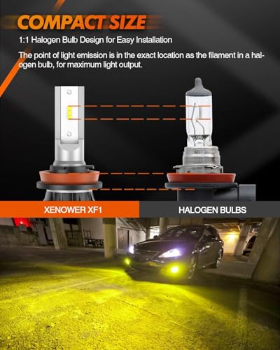 Image of SEALIGHT H8 H16 H11 LED Fog Light Bulbs Yellow, 600% Brightness H11 Led Bulb Yellow Fog Lamps, 3000K Amber Strong Penetration H9 H8 Fog Light Bulb for Cars,Trucks, Plug and Play(Pack of 2)