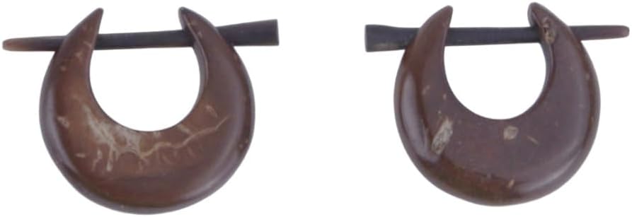 Coconut Shell Natural Hoop Huggie Earrings with Stick Posts, Handcrafted Hippie Style Jewelry for Men Women, Moon Shape 17mm