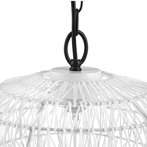 Novogratz X Globe 44760 1-Light Outdoor Plug-In Pendant Light, White Woven Fabric Shade, Matte White, Designer White Fabric Hanging Cord, E26 Base Socket, Kitchen Island, Café, Ceiling Hanging Light #TOP4