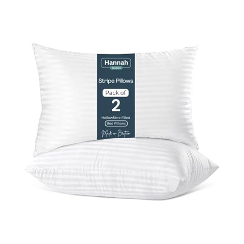 Hannah 2 Pack Hotel Quality Stripe Pillows Bounce To Back Extra Soft Filling Pillows for Side, Stomach and Back Sleeper, Body and Standard Size