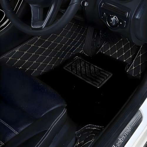 Image of 7D Car Foot Mat for MPV7 | Black Beige | Premium Leatherette | Imparts Luxurious & Elegant Look | 100% Waterproof and Dust Proof | Custom Fitted Car Floor Tray Mat