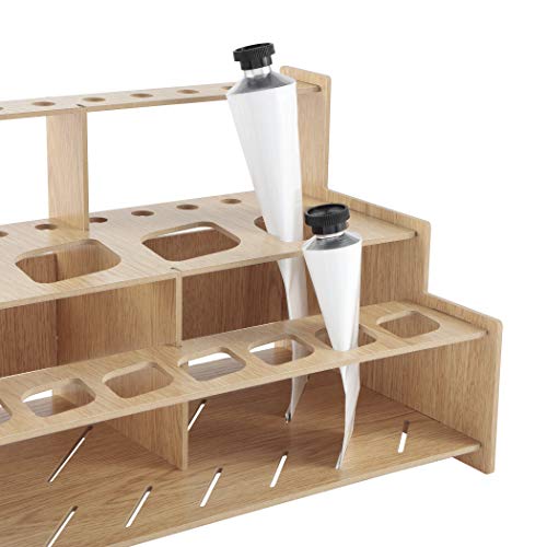 Image of HG Art Concepts Mezzo Artist Paint and Brush Racks - Wood Grain Laminate Multi Layer Desk Stand Professional Storage Display Organizer for Paintbrushes and Tubes - Straight Rack 1
