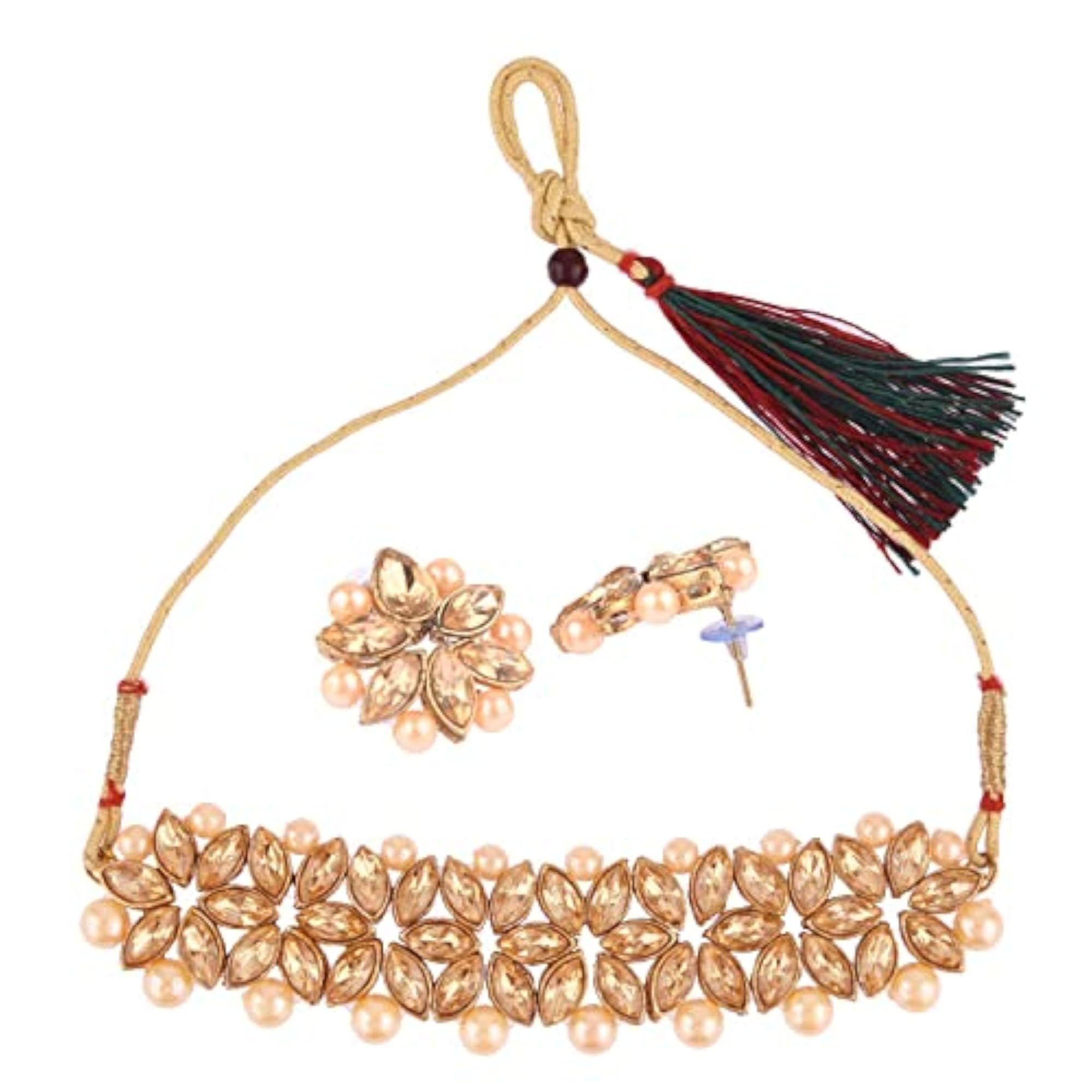 Fancy Crystal Choker Necklace & Earrings Set