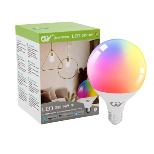 GY Alexa Glühbirne Smart Lampe E27 G95 14W 1400lm,Alexa Zubehör WLAN Leuchtmittel Kompatibel mit Google Home 2.4 GHz,RGB Dimmbar Warmweiß-Kaltweiß und Mehrfarbige Birne,1 Stück