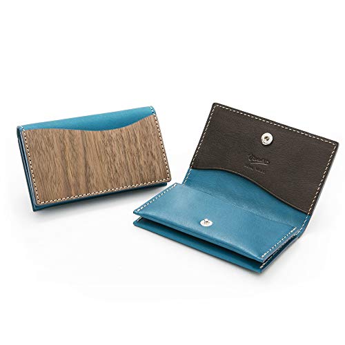 [VARCO REAL WOOD] design card case 名刺入れ カードケース メンズ レディース 本革 天然木 ウッド レザー 日本製 ブルー(チョコ)