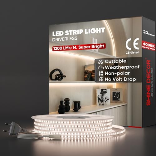 Shine Decor LED Streifen, AC 220V 230V IP65 Wasserdicht LED Band, SMD 2835 120 leds/m Ultrahohe Helligkeit Lichtleiste für Home Decoration Küche Garten LED Beleuchtung