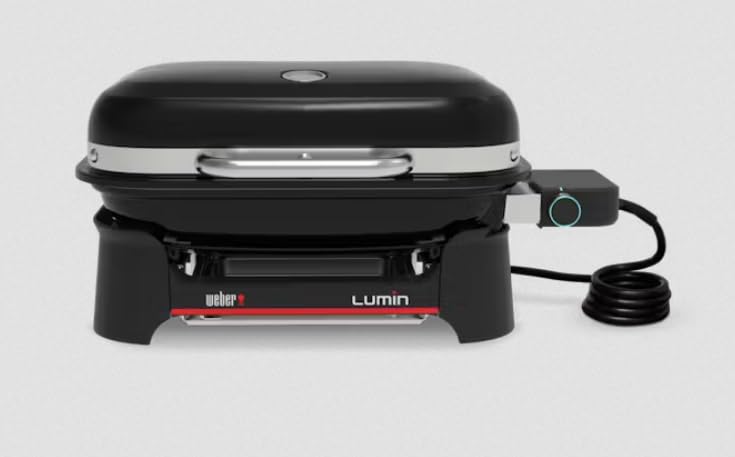 Weber Lumin Compact Barbecue électrique Portable/Compact, Jusqu’à 315 °C, avec thermomètre de Couvercle, grilles en Fonte émaillée, Surface 43 × 32...