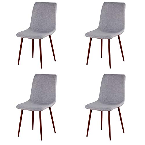 ArtDesign FR Lot de 4 chaises de Salle à Manger en Tissu avec Pieds en métal Noyer Modernes Gris