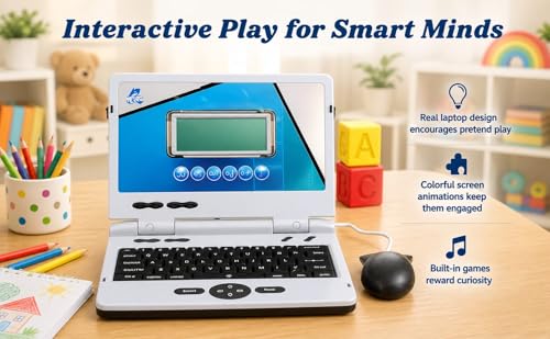 Image of Educational Toy Laptop for Kids with Mouse,Learning Laptop | 30 Activities | Computer for Kids 2-7 Years,ABC Alphabet Words Mathematics Music Logic,Learning Machine for Boys Girls, Grey