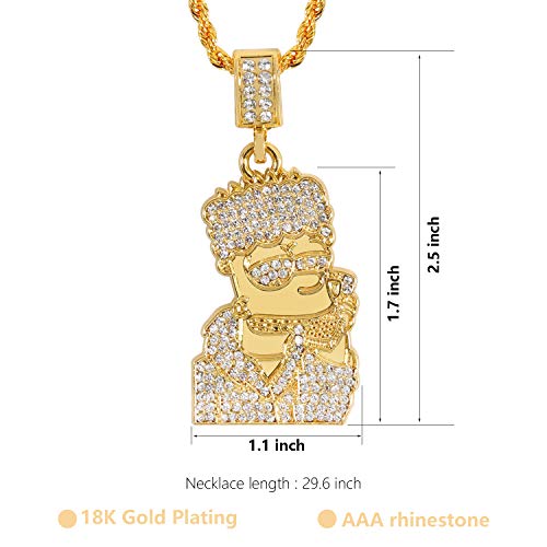 putouzip Bart Chain Necklace 18K Gold Plated Fully Iced Out Zircon Stainless Steel Pendant For Men2
