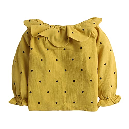 Image of Hopscotch Girls Cotton And Spandex Polka Dot Print T-shirt and Dungaree Set in Yellow Color (1023421)